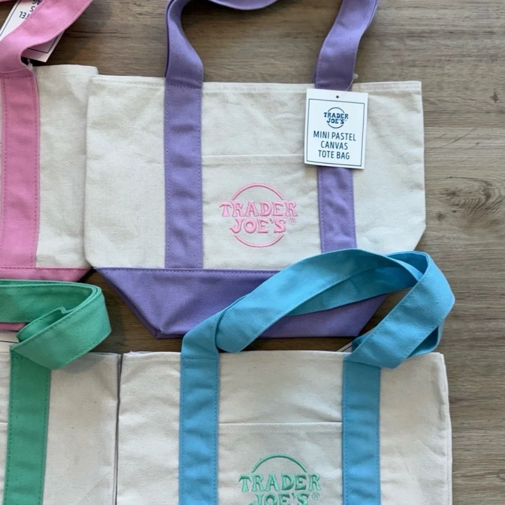 Trader Joe’s Canvas Tote Bag Set - Pink, Purple, Green, Blue